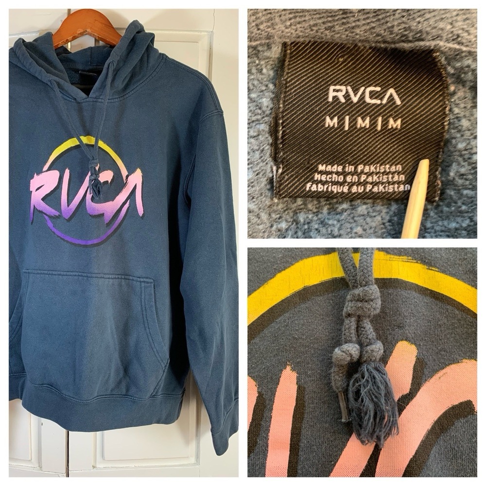 RVCA Hoodie Mens Medium Hooded Sweatshirt Logo Y2K 90s Grunge Surfer Skater READ